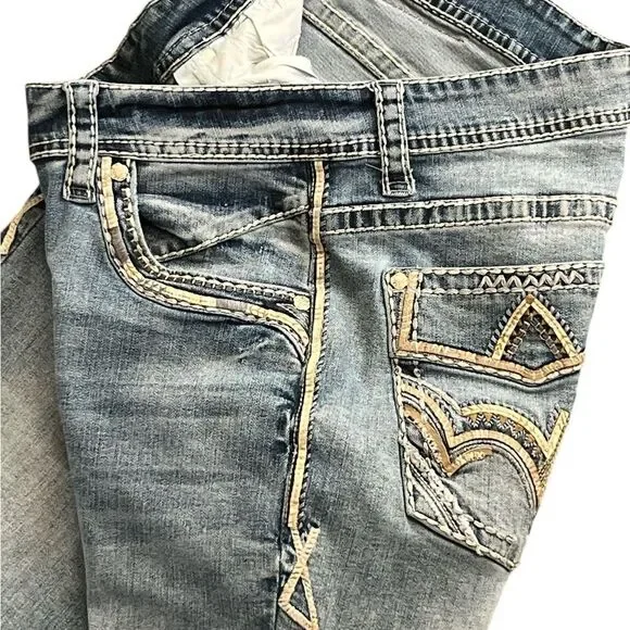MONTERO Men's Bootcut Jeans Size 36 Modern Cowboy Embroidered Whipstitch - Picture 4 of 11